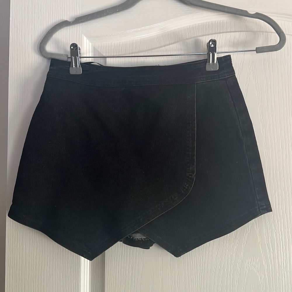 Black denim skort